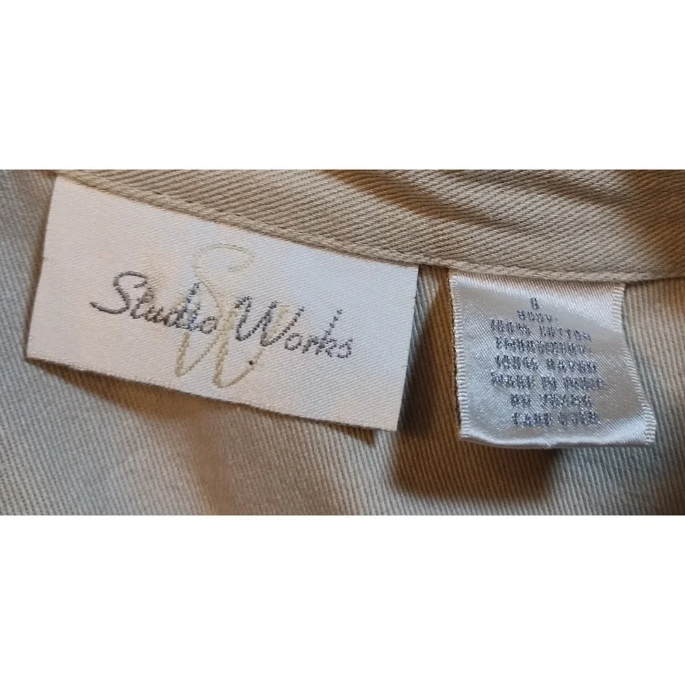 Studio Works Tan Cotton Embroidered Leaf Trucker‎ Jacket Beige Womens 8 Cottage